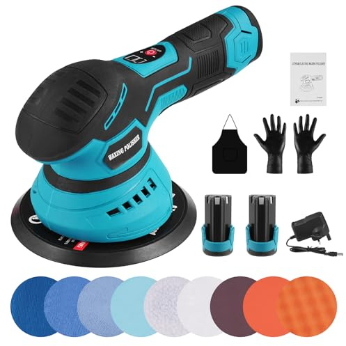 Cordless Car Polisher, 6 inch Car Buffer Polisher Machine, 8 Variable Speed Car Polishing Kit, Cordless Polisher with 2 Batteries, Portable Car Polisher Waxer for Car Detailing, Furniture Sanding