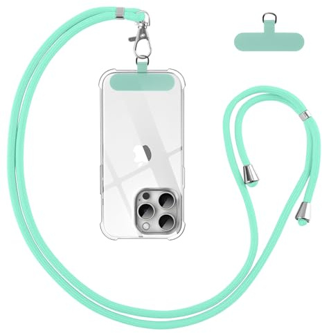 Vauki Cordón para Teléfono Cadena Universal con Parche, Colgar Teléfono con Correa Móvil en Cuello Ajustable Cuerda para la Mayoría de los Smartphone para iPhone Samsung Huawei Redmi OnePlus, Verde 01