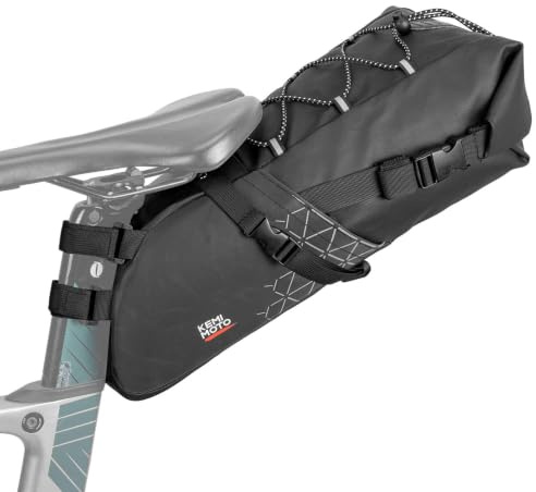 KEMIMOTO Bike Seat Bag, Expandable 11L-13L Saddle Pouch Fully Waterproof Bikepacking, Road Bicycle Rear Pack Under Seat with PVC Reflective Panel, Four Bottom Hardboards
