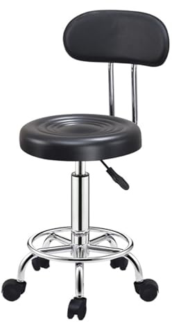funrautz Rollhocker mit Rollen & Rückenlehne, höhenverstellbarer drehbarer hydraulischer Hocker mit Fußstütze, Spa, Schminktisch, Pediküre, Maniküre, Tattoo, Bürostuhl, Schwarz