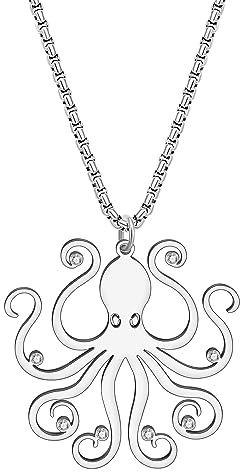 OUSIO Collier En Acier Inoxydable Pendentif Pieuvre Marine Vie Mignonne Océan Animaux Bijoux 18K Plaqué Charms Cadeaux Pour Femmes Mer Amoureux (Plaqué argent)
