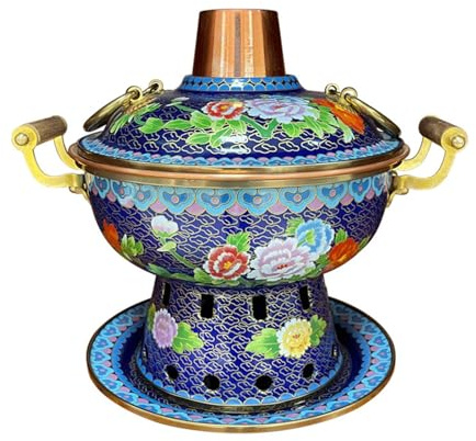 GAROEN Pentola Calda Durevole in Rame cloisonné, pentola Singola per fornello ad Alcool, Piccola pentola in filigrana di Rame Puro (C 26CM)