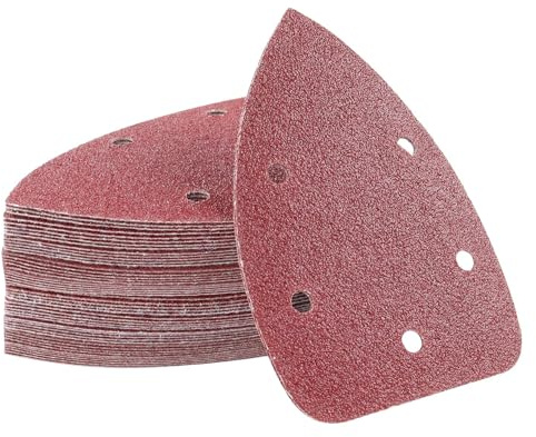 wadafen Cuscinetti per levigatrice per mouse, 50 cuscinetti abrasivi multiuso, 140 x 90 mm, carta vetrata con gancio e anello, 5 fori, compatibili con levigatrice Black and Decker, grana