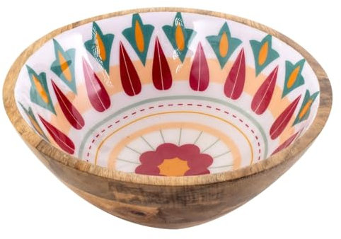 Plat de Service décoratif en Bois de Manguier, Thème Floral Amérique du sud, diamètre 25 cm