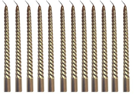 Juego de velas Cadzyre – 12 velas de palo Doradas, 33g/pieza, velas piramidales, 2X25cm Gira las velas piramidales de plata, Perfecto para bodas, fiestas, iglesias (Dorado)