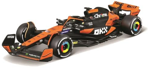 Bburago Formel 1 McLaren Team MCL38 (2024): Modellauto im Maßstab 1:43, von Fahrer #81 Oscar Piastri, Window Box, 12,5 cm, schwarz orange(18-38214P)