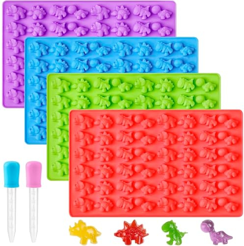 YXHZVON Moule Bonbon en Silicone, 4 Pièces Moules à Dinosaure à Gummy Avec 2 pipettes, Moules à Gelée pour Faire Chocolat Glaçons Biscuits