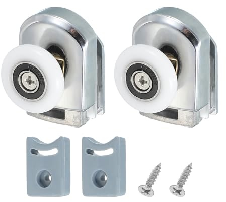 sourcing map 25 mm Shower Door Rollers, Single Shower Door Runners Wheels Pulleys Guides Plastic Bottom Wheels with Anti-Collision Block & Screws for Glass Doors 4-6mm Silver 2 Pcs