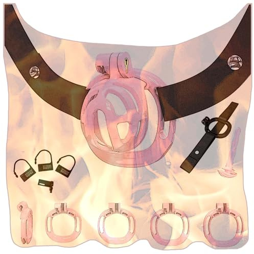 Set di gabbie protettive leggere con cintura, 1 tubo e 5 anelli inclusi per uomo, design portatile e invisibile - A23IT (Rosa)