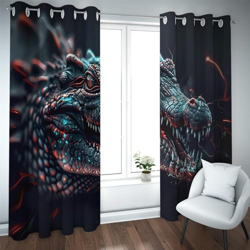 TOANGWALL Animal Theme Blackout Curtains for Sliding Glass Door Crocodile Pattern Thermal Insulated Noise Reduction Window Drapes 2 Panels W66xL54in