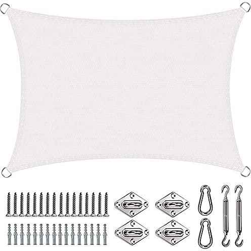 Set di pali per tenda da sole, per cortile, giardino, 2,5 x 5,5 m, traspirante, protezione UV, tessuto ombreggiante con design permeabile all'aria, colore bianco