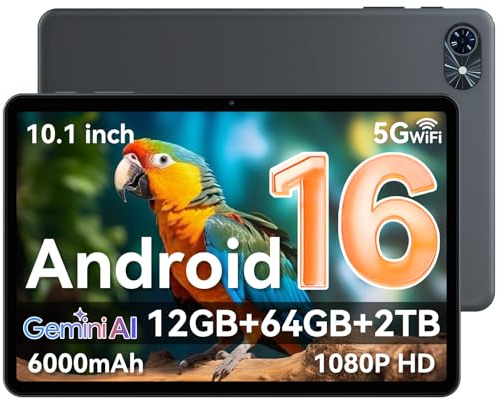 Tablet 2025 Latest Android 15 Tablets, 10.5 inch Tablet with HD+IPS Display, 12(4+8) GB RAM+64GB ROM/ 2TB TF, Gemini AI 2.0, GPS, 5G WiFi, 2.0GHz CPU & 5MP Camera, 6000mAh, GMS Certified