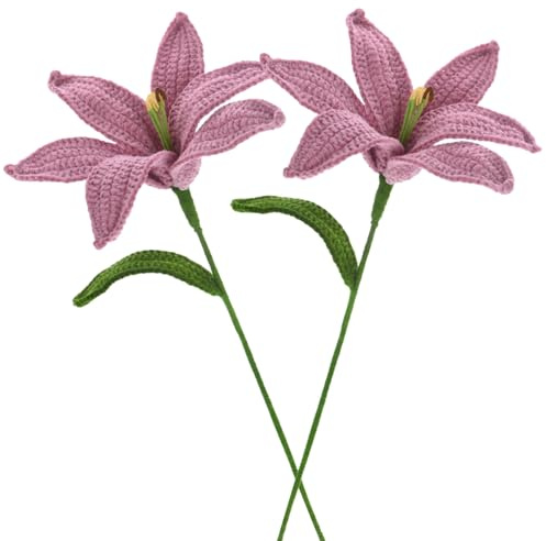 M METERXITY 2-Pack Crochet Flowers Artificial Wool Lily, Peach Pink