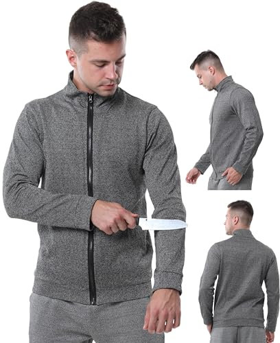 Abbigliamento Anti-Pugnalata a 5 Livelli - Maglietta a Maniche Lunghe Anti-Morso, Giacca Tattica, Abbigliamento Di Sicurezza Anti-Taglio, Per Polizia E Personale Di Sicurezza,Grey-XL