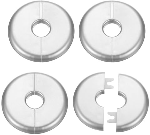 sourcing map 4pcs Wall Split Flange 17mm/0.7 Self-Adhesive Plumbing Cover Plates ABS Plastic Round Escutcheon Plate Buckle Design for Water Pipe Bathroom Kitchen Decoration, Silver Tone