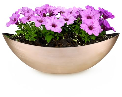 Ovale Pflanzschale als große 55 cm Vintage Outdoor Deko-Schale gold-farben