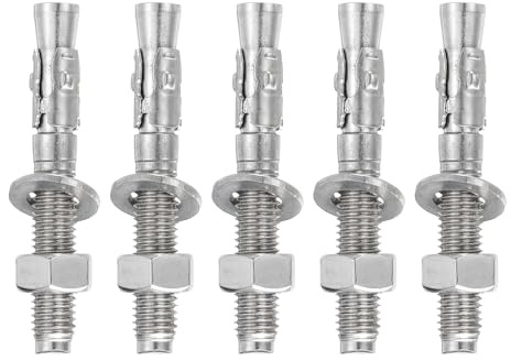 sourcing map 5 Pcs Wedge Anchors, 1/2 x 3-1/2 Stainless Steel Concrete Anchors Bolts, Heavy Duty Standard Fastener for Cement Wall Base Bracket (Include Washers Nuts, Silver Tone)