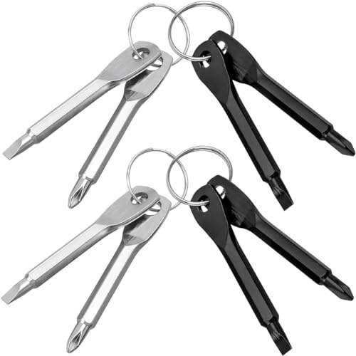Mesee 8 Pièces Mini Tournevis Porte-Clés, Ensemble de Tournevis de Poche en Acier de Précision - Têtes Plate et Cruciforme (Noir & Argent)