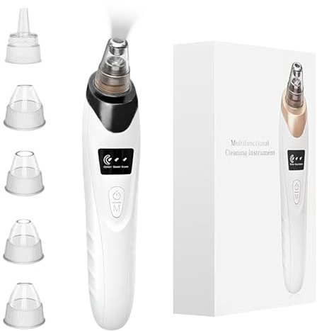 IGEAIIE Blackhead Remover Vacuum 3 Suction Power Mode, Pore Vacuum with 5 Replaceable Suction Heads, Rechargeable Blackhead Remover Tool for Deep Facial Cleansing (Black)