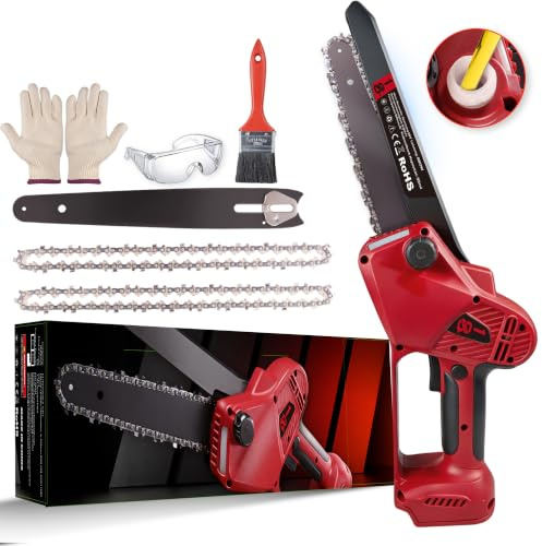 LADAMI Mini motosierra de 6 pulgadas, batería de motosierra con lubricador automático y cadena de repuesto, batería compatible con Makita 、Einhell 、Bosch baterías de 18 V para tijeras de podar, corte