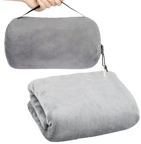 Astralong 2 in 1 Coperta 127x152cm, Cuscino da Viaggio Aereo, Coperte con Custodia Bagagli e Clip per Zaino, 230gsm, Coperta Termica Ultraleggera Calda, Blanket per Auto Ufficio Casa, Tutte Stagioni