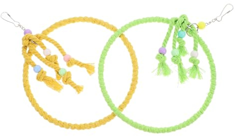 Artibetter Columpio y Percha de Cuerda de Algodón para Pájaros Pequeños, 2 Piezas, Anillo Redondo Trenzado, Accesorio para Jaulas, Juguete Colgante para Periquitos y Loros