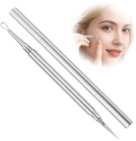 Wcawnlt Extracteur de Point Noir Double Tête En Acier Inoxydable Avec Capuchon, Portable, Aiguille Pointue & Anneau D’extraction Pour Points Noirs Et Comédons, 1 Pièce