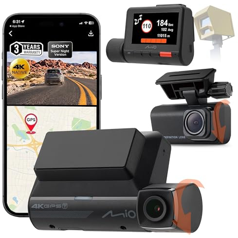 Mio Dashcam Auto Vorne Hinten 4K /1080P, STARVIS 2, Super Nachtsicht, Dashcam Auto Kabellos herunterladen, GPS, Dashcam mit Parküberwachung (24/7), HDR-Aufnahme, 3 Jahre Garantie (Mio MiVue 955WD Pro)