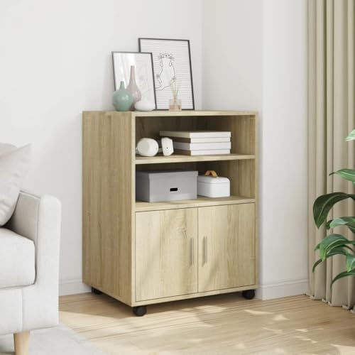Mokuyary Sonoma Oak Rolling Cabinet, 60 x 48 x 81 cm, Wood Material Rolling Container, Mobile Filing Cabinet with Wheels, Office Container, Side Table for Living Room, Office