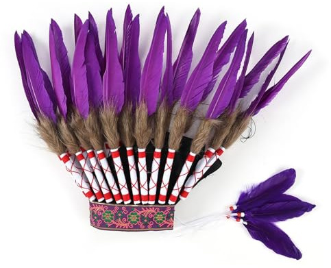 blloocod Indianer Federkopfschmuck Häuptlingshut - Dekorativer Festival Kopfschmuck für Erwachsene- Grauviolett