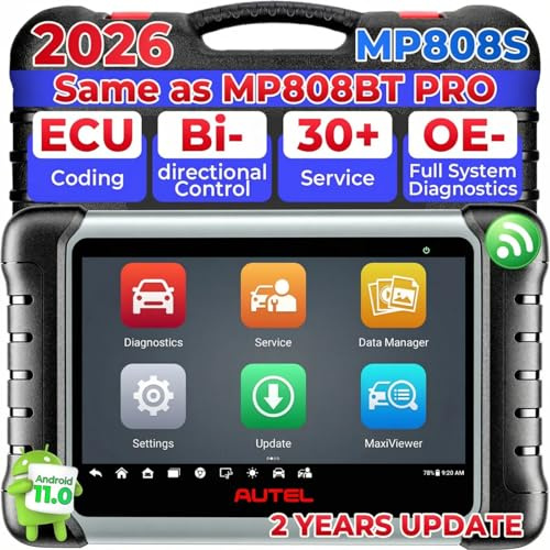 Autel MaxiPRO MP808S OBD2 Diagnosegerät Auto, 2026 KFZ Scanner | 2 Jahren Updates,ECU Codierung wie MP900-BT MS906PRO,31+ Dienst,3K+ Bidirektionaler Tests,Up von MX900 MP808BT PRO MK900BT