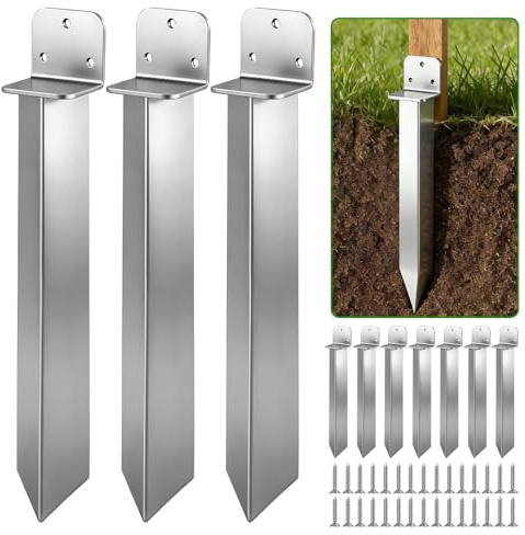 Viugreum 10 Stück Set Einschlaghülse 40x5cm aus Hochwertigem Eisen, Silberne Einschlagbodenhülse mit 3mm Materialstärke, Bodenhülsen für Holzpfosten & Zaunpfosten, Einschlaghülse Bodenanker