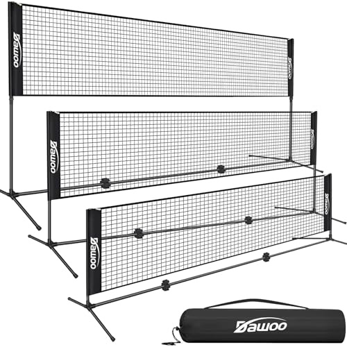 DAWOO 3m/4m/5m Badminton Net, Hieght Adjustable Stand and Portable Carry Bag, Volleyball Net for Junior Tennis, Beach Volleyball, Pickleball, for Garden Park Outdoors