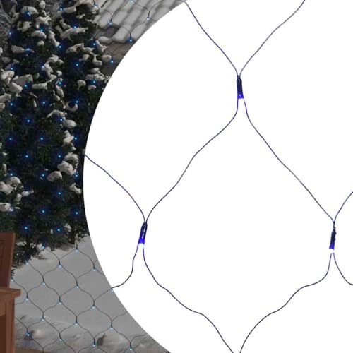 GeenYuu Weihnachts-Lichternetz Blau 4x4 m mit 544 LEDs, energiesparende Beleuchtung für Innen und Außen, wasserfestes PVC-Netz mit 8 Lichtfunktionen, Verlängerungskabel 5 m, ideal für Garten, Balkon