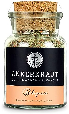 Ankerkraut Bolognese Gewürz, für italienische Spaghetti Bolognese und Lasagne, 100g im Korkenglas