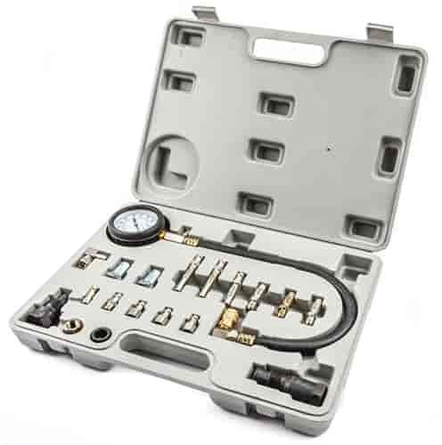 JEGS Diesel Compression Tester Kit | 0-1000 PSI / 0-70 BAR Gauge | Unit Does Hold Pressure Above 220 PSI | Includes Adapters for Popular Asian, European and Domestic Cars & Trucks