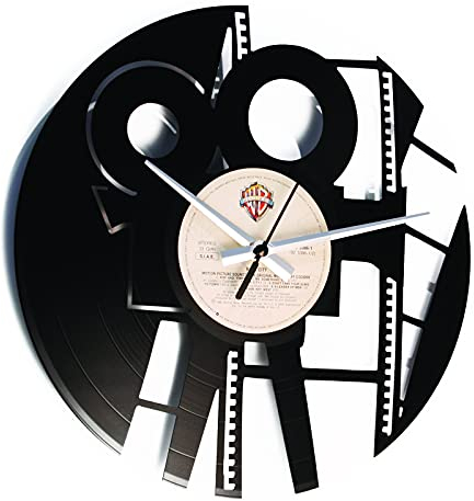 DISCOCLOCK - Orologio da Parete Moderno su Disco in Vinile. Orologio Silenzioso e Personalizzabile – Orologio con Cinepresa, idea Regalo per Registi, Film Maker e amanti del cinema.
