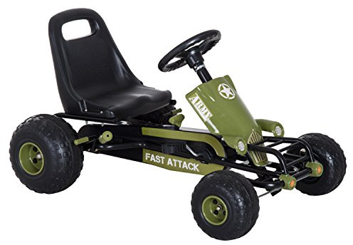 HOMCOM Go Kart Coche de Pedales Racing Deportivo con Asiento Ajustable Embrague y Freno para Niños 3-6 Años Carga 35kg 99x65x56cm Marco Acero Negro y Verde