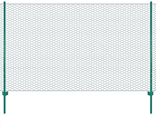 vidaXL Maschendrahtzaun mit Pfosten Komplett Set Maschendraht Zaun Zaunset Gartenzaun Drahtzaun Gehege Kaninchendraht Stahl 25x2m Grün 50mm