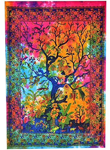 AVA Collections Multicolour TREE OF LIFE Wall Hangings Tapestries Indian Cotton Poster Psychedelic Tapestries Bohemian Boho Table Cover (Multi, 40 x 30 inches)