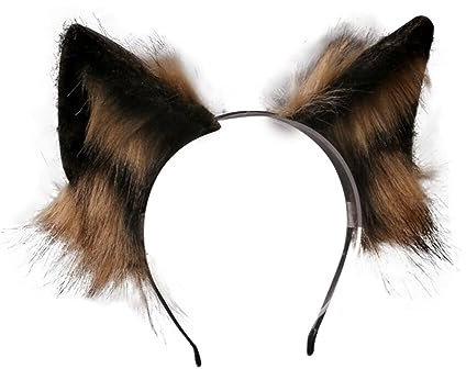 Uposao Plüsch Wolfsohren Haarreif, Wolfsohren Stirnband Haarband Kopfband Haarschmuck Handgemacht Einstellbar Haarnadel Halloween Cosplay Anime Kostüm für Mädchen Damen Frauen Kinder,Braun