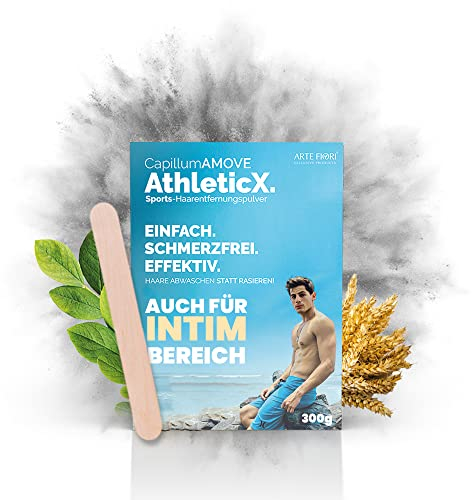 Capillum AMOVE AthleticX 300g Pulver Premium Enthaarungscreme Intimbereich - extra sanftes Enthaarungspulver Männer Schmerzfreie Dusch-Haarentfernungscreme ohne Zusatzstoffe mit neutralem Geruch