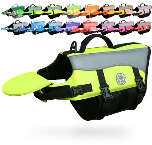 VIVAGLORY Hunde Schwimmweste Front Float Hundeschwimmweste, XXS, Neongelb | Rettungsweste with Frontauftrieb Kopfstütze zum Schwimmen, Ripstop & Auftrieb for Hund