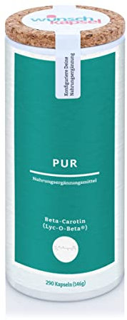 Lyc-O Beta Pur (15 mg Beta-Carotin = 2,5 RE = 313% NRV), 290 vegane Kapseln (nur 0,24 € pro Tag), handgefertigt in der deutschen Wunschkapsel-Manufaktur