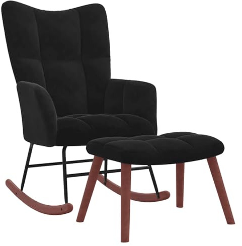 vidaXL Black Velvet Rocking Chair with Ottoman, Modern Design Lounger, Comfortable and Durable Seating for Living Room, Bedroom, Lounge Area