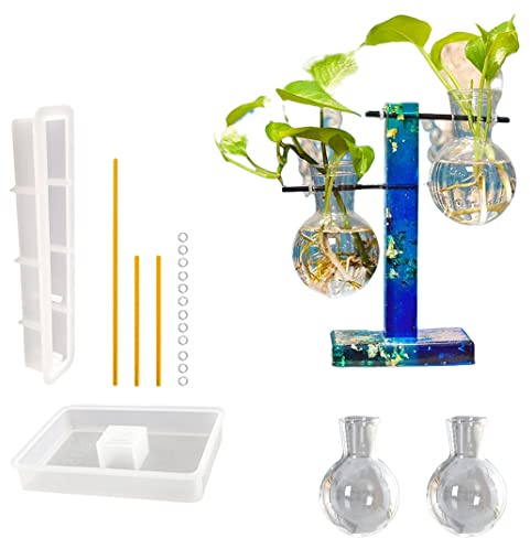 DIYBravo Blumenvase Epoxidharz Formen Vase Silikonformen für Pflanzgefäß Harzform Resin Mold mit 2 Reagenzgläsern für Hydrokultur/Blumen Büro Home Decoration