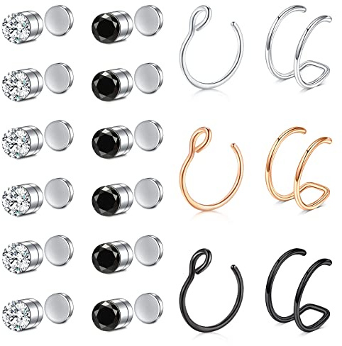 Rajnard Fake Nasenring Fake Nasenpiercing Nasenstecker Chirurgenstahl Fake Helix Tragus Piercing Faux Lip Labret Stud Fake Piercings Kein durchbohrter Schmuck für Frauen Männer
