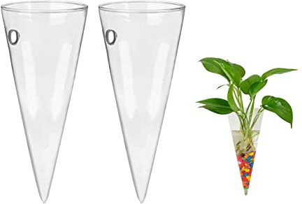 2 Stück Wandbehang Glas-Pflanzgefäße, hängende Anzuchtstation, Hydrokultur-Pflanzenständer, Wandbehang Kegelvase für Hydrokulturpflanzen, Hausgarten, Innendekoration