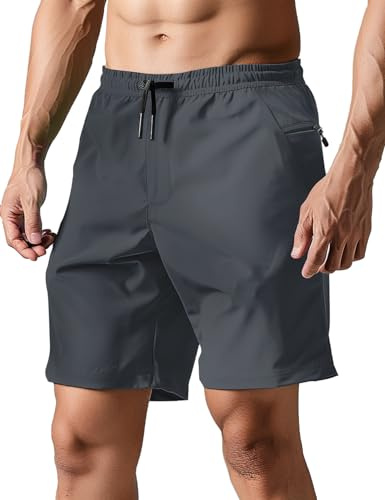 TUONROAD Mens Swim Trunks Quick Dry Board Shorts with Zipper Pockets 7 Inseam 2 in 1 Inner Boxer Brief Liner Beach Shorts Bathing Suits for Men Summer Surfing Swimming Wear (Dark Grey,XXL)