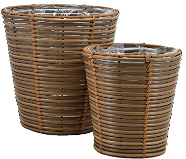 dasmöbelwerk Pflanzkörbe Blumenkörbe Pflanzgefäß Gartenkorb Polyrattan 2er Set braun